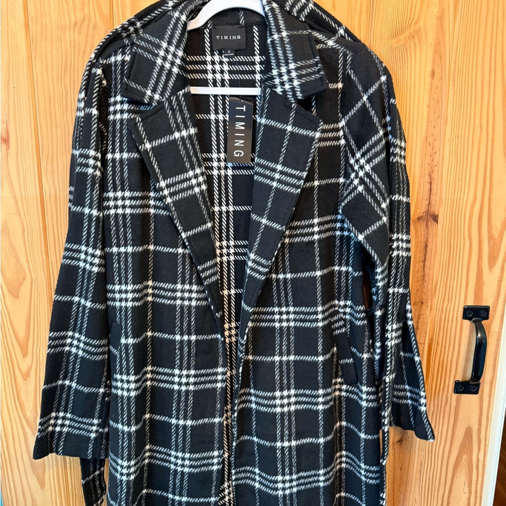 Timing Plaid Trench Coat in Black and White